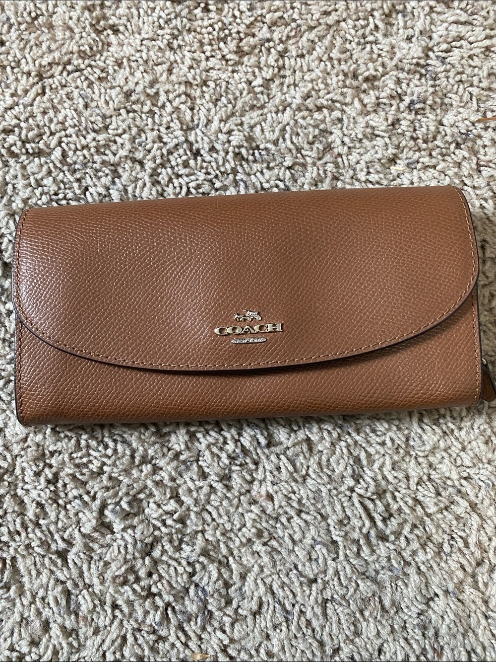 Coach Pebbled Leather Continental Wallet in Caramel Brown